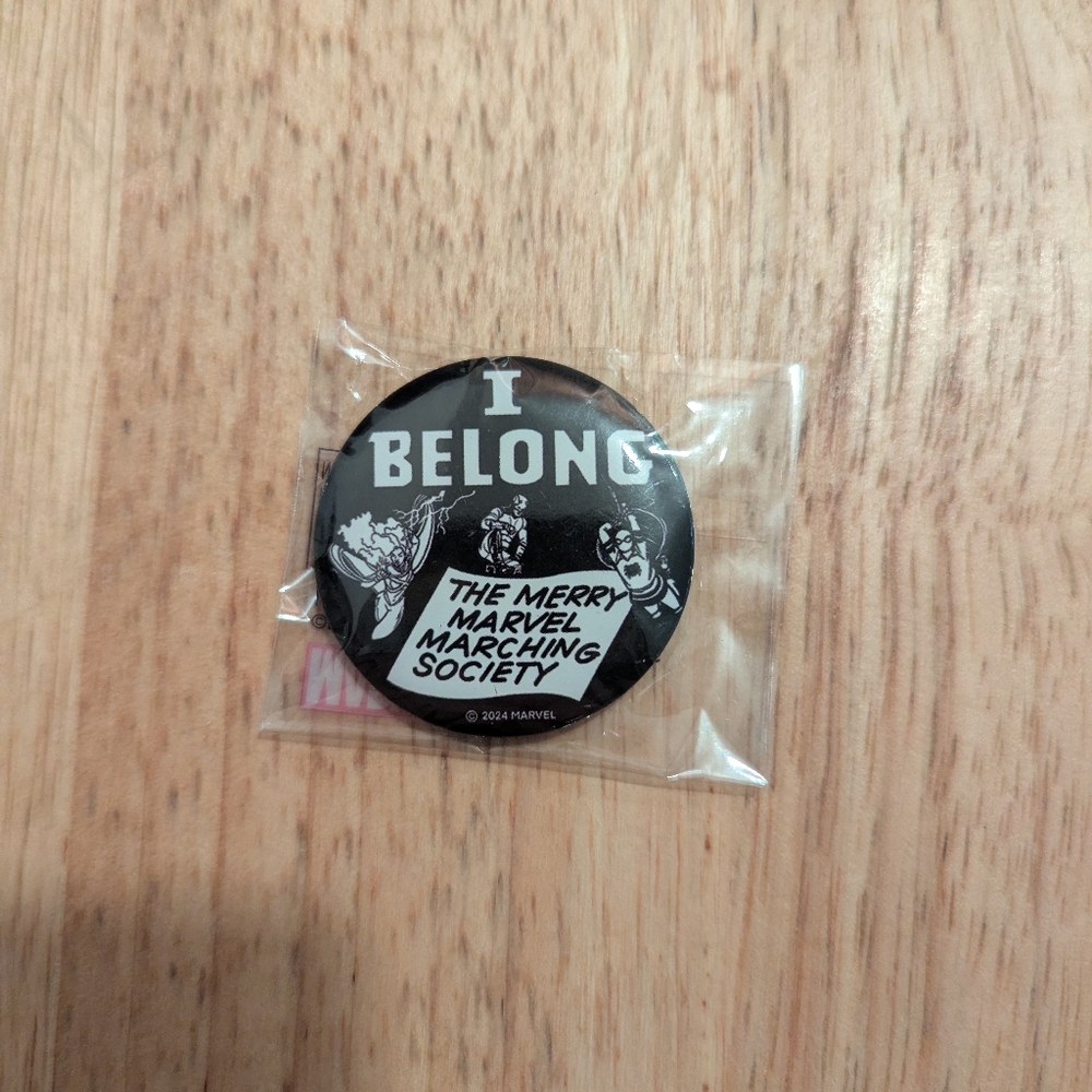 NYCC 2024 Marvel I Belong Merry Marvel Marching Society Con Exclusive Button Pin